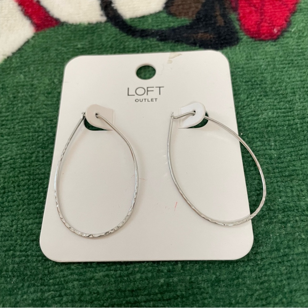 LOFT Silver Textured Teardrop Hoop Earrings